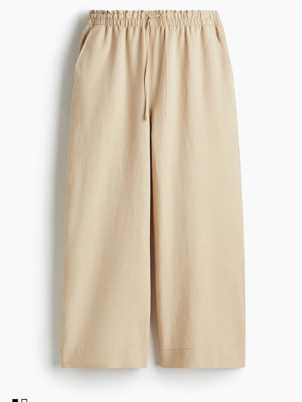 H&M Beige Linen-Blend Crop Wide-Leg Drawstring Pants size M